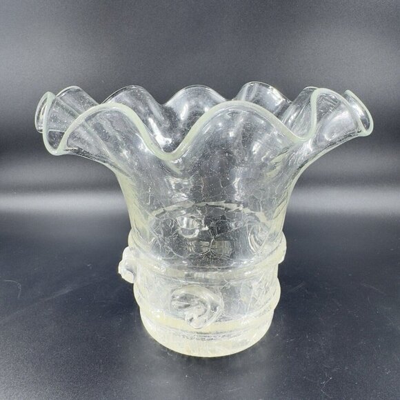 Vintage Clear Crackle Glads Ruffled Top Glass Vase Vessel Hand Blown Vase VTG - Picture 12 of 16